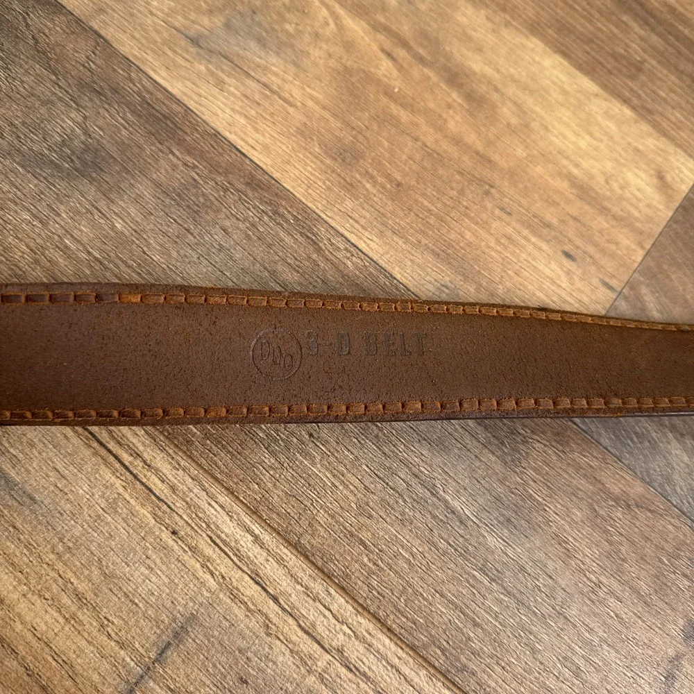 Vintage‎ Western Leather Belt Eagle American Flag Buckle Brown Mens Size 42